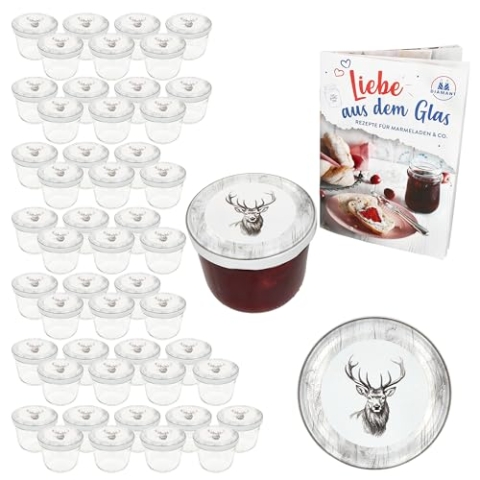 MamboCat 50er Set Sturzglas 230 ml mit Twist-Off-Deckel Alois Hirsch I Einmachgläser + to 82 Deckel + GRATIS Rezeptheft I Vorratsgläser einkochen & konservieren I Weihnachten