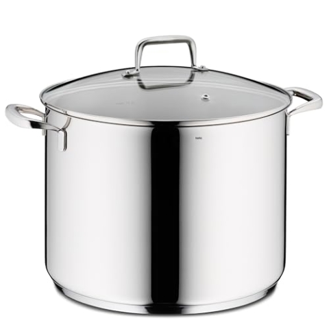 Kela 10178 Gemüsetopf 28 cm FLAVORIA, Induktion 12,2 L, Nudeltopf mit Glasdeckel mit Dampfauslassventil, Innenskalierung, Kochtopf groß, unbeschichtet, Edelstahl 18/10, 12.2 liters, Silber Glänzend