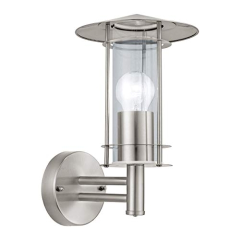 EGLO Außen-Wandlampe Lisio, 1 flammige Außenleuchte, Wandleuchte aus Edestahl, Farbe: Silber, Glas: klar, Fassung: E27, IP44