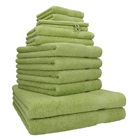 Betz Premium 12er Frottier Handtuch-Set - 2 Liegetücher - 4 Handtücher - 2 Gästetücher - 2 Seiftücher - 2 Waschhandschuhe - avocadogrün