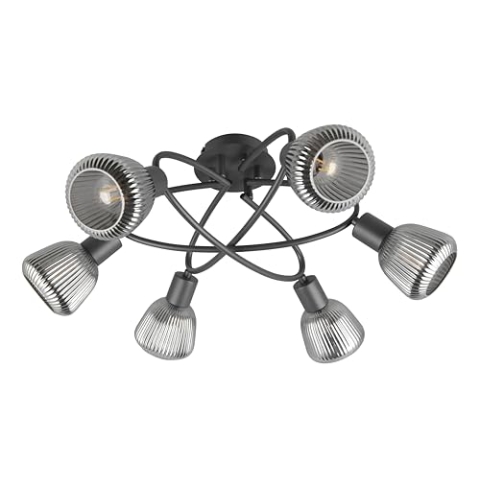 Trio Leuchten Deckenleuchte Tarifa 662800632, Metall Schwarz matt, Glas Chrom bedampft, exkl. 6x E14