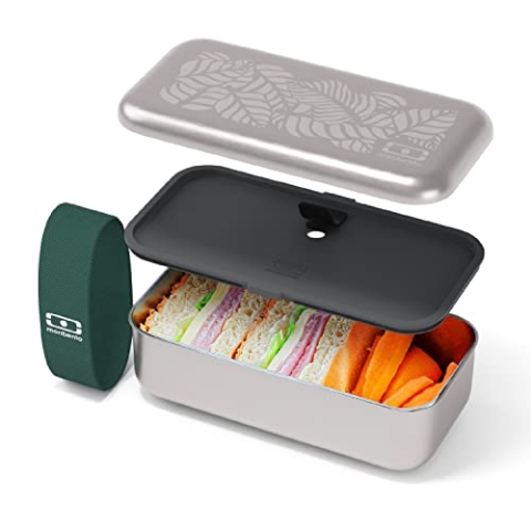 monbento - Metall brotdose MB Sense Jungle - Edelstahl Lunchbox mit luftdichtem Deckel - Büro/Meal Prep/Schule - Lunchbox-Lebensmittelbehälter - Ofen-, mikrowellen-, gefrier, spülmaschinenfest - Laub