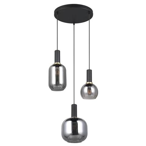 Trio Leuchten Pendelleuchte Diva 319830332, Metall Schwarz matt, Glas Chrom bedampft, exkl. 3x E27