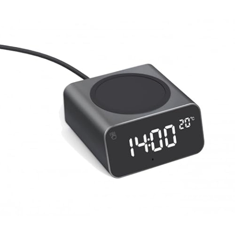 Xoopar - Digitaler Wecker Mit Schnellinduktionsladegerät 15W Mit Thermometer - Hergestellt Aus Aluminium - Recyceltes Plastik Kompatibel Mit Neuen Smartphones - REDDI Charge SCHWARZ