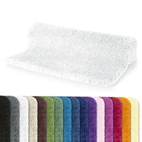 Spirella Badteppich Badematte Duschvorleger Mikrofaser Hochflor | flauschig | rutschhemmend | geeignet für Fußbodenheizung | 70x120 cm | Weiß
