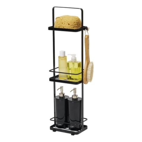 Yamazaki 6635 TOWER Badregal mit 3 Ebenen, schwarz, Stahl, Minimalistisches Design, 18 x 12 x 67 cm (LxBxH)