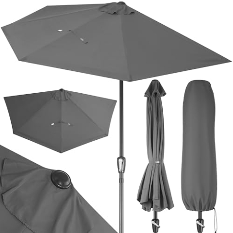 Kingsleeve® Sonnenschirm Halbrund 2,7m Abdeckung UV-Schutz 80+ Balkon Terrasse Halbschirm Terrassenschirm Balkonschirm Halbrundschirm Anthrazit Grau
