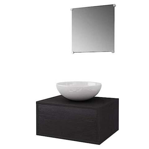 vidaXL Badmöbel 3-TLG. Waschbecken Waschtisch Unterschrank Spiegel Badezimmer