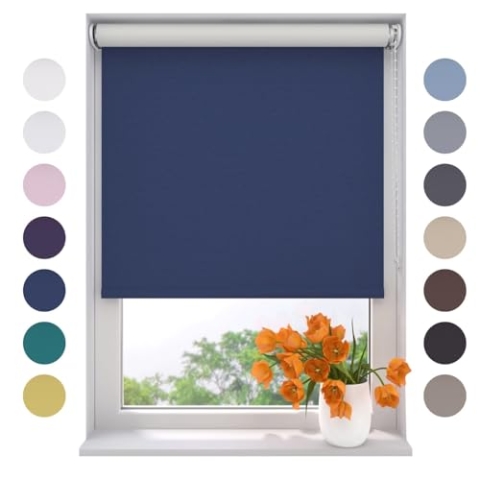 Radeco® Verdunkelungsrollo 80 x 190 cm blau, Größen von 40 bis 240 Breite, ohne Bohren möglich, Rollo wandmontage, Rollo 80 cm breit, Fenster rollos für innen, rollos für Fenster