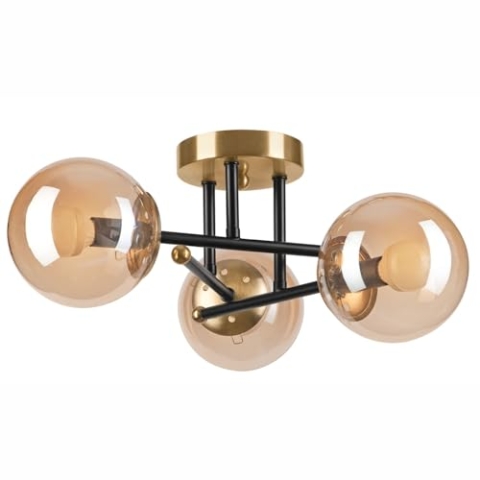 Licht-Erlebnisse Deckenlampe Metall Glas in Gold Schwarz Wohnzimmer Schlafzimmer B:39 cm E14 3-flammig Kugeln Modern stilvoll blendarm Flur Deckenleuchte GARGOS