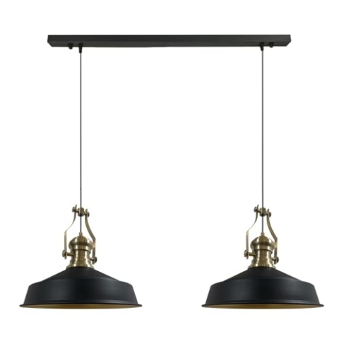 bamyum Neo-Asletl Pendelleuchte Esstisch Schwarz 2 Flammig Metall 40cm, Hängelampe Wohnzimmer, Hängelampe Industrial Vintage, Küchenlampe Vintage Schwarz, Esstischlampe