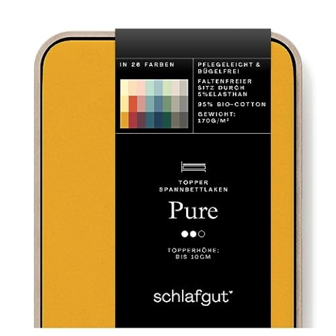 Schlafgut Pure Topper Spannbettlaken 120x200cm bis 130x220cm Yellow Deep, Spannbetttuch aus weicher Biobaumwolle