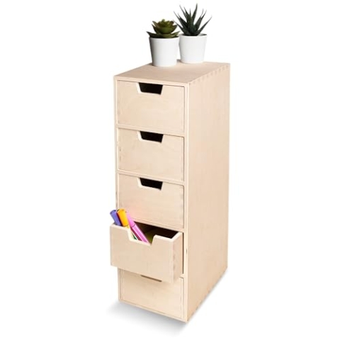 Creative Deco Schubladenbox Schubladenelement | 5 Schubladen | 15 x 20,5 x 47 cm (+/- 1 cm) | Mini-Kommode für Kleinigkeiten aus Birkensperrholz | Ordnungssystem für Lagerung, Decoupage & Dekoration
