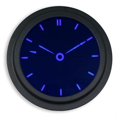 Fishtec Digitale Wanduhr, beleuchtet, LED, leise, ohne Tic Tac – Stunden und Minuten – modernes Design mit Klingelton Big Ben ausschaltbar – Ø 35,5 cm – LED blau & schwarz