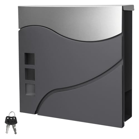 ECD Germany Briefkasten mit Zeitungsfach 37 x 10,5 x 36,5 cm Anthrazit/Silber Edelstahl Sichtfenster 2 Schlüssel und Montagematerial - Moderner Design Wandbriefkasten Postkasten Mailbox Zeitungsrolle