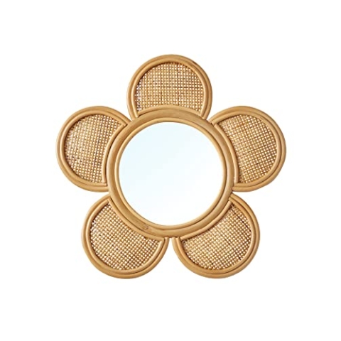 VERTBAUDET Spiegel aus Rattan und Rattan, Blume, Beige, goldfarben