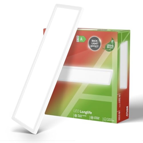 BRILONER - LED Deckenleuchte Effizienzklasse A, ca. 50.000h Licht, 14W bei 3000lm, LED Panel flach, helle energiesparende Deckenlampe Wohnzimmer, Küchenlampe, Wohnzimmerlampe 58x20x3 cm, Weiß