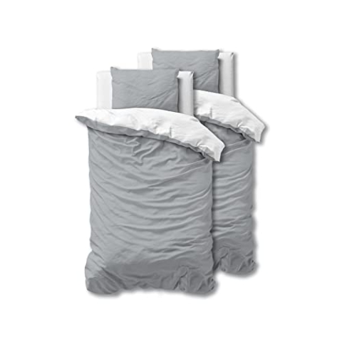 Sleeptime Bettwäsche 4teilig 135x200 Grau Weiß - 100% Baumwolle, bügelfrei & hautfreundlich - Hotel-Qualität mit 2 Kissenbezügen 80x80 – Atmungsaktiv & Oeko-TEX Zertifiziert