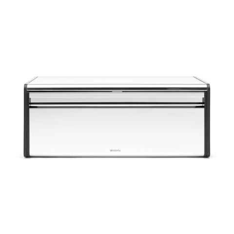 Brabantia Klappbrotkasten - Große Aufbewahrungsbox für Brot, Bagels, Brötchen - Platzsparendes Design mit flacher Oberseite - Zur Wandmontage geeignet - Brilliant Steel