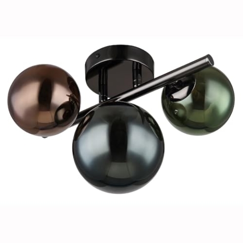Deckenleuchte Deckenlampe Wohnzimmerleuchte, Metall grau matt Glas Kugel bronze petro grün, 3 flammig 3x G9 LED warmweiß 28,5 x 23,5 x 20,5 cm