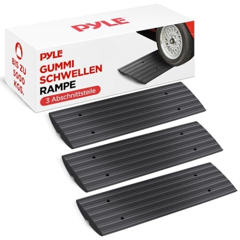 Pyle Rampe Auto, Bordsteinrampe Gummi – Curb für PKW, Auto, Fahrrad, Motorrad, Rollstuhlrampe, Anhänger, KFZ Rampe bis zu 5t, rutschfest & Wasserdicht, 3 Stück
