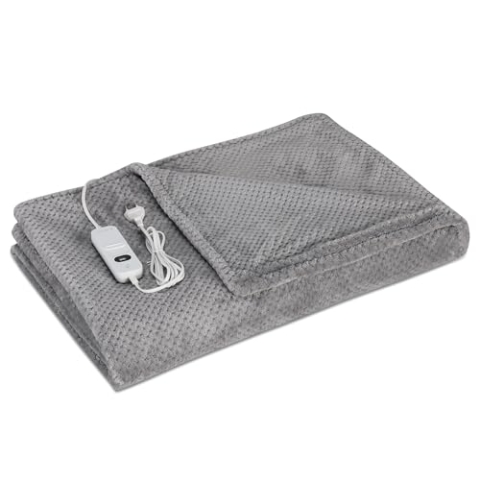 Navaris XXL Elektrische Wärme Heizdecke - 180x130cm 3 Wärmestufen Abschaltautomatik waschbar - Kuschelige Bett Wärmedecke - Grau Weich