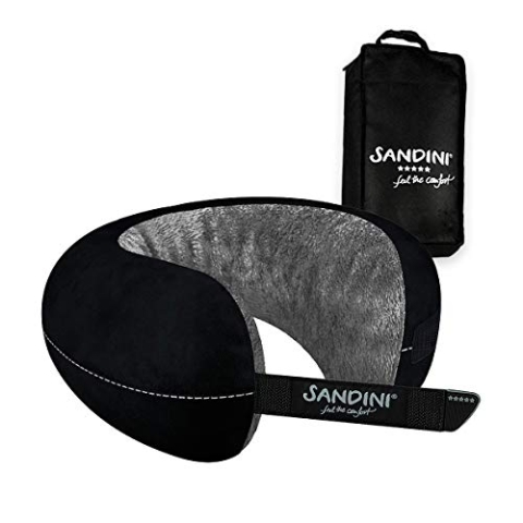 SANDINI TravelFix – Premium Reisekissen/Nackenkissen mit ergonomischer Stützfunktion – Gratis Transporttasche mit Befestigungs-Clip - Made in EU