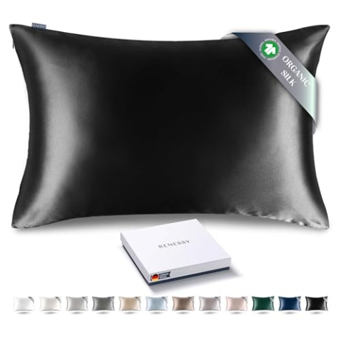 RENESSY Kissenbezug aus 100% Bio-Seide 50x75 cm - 22 Momme Maulbeerseide, Güteklasse 6A, Oeko-Tex zert. in Deutschland - Luxus für Haar und Haut, 1 Stück (Schwarz)