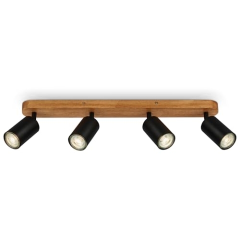 B.K.Licht - Deckenlampe schwenkbar, GU10 Fassung, max. 9 W, Deckenleuchte, Lampe, Wohnzimmerlampe, Schlafzimmerlampe, Küchenlampe, Deckenstrahler, Deckenbeleuchtung, 55 cm, Schwarz-Holz