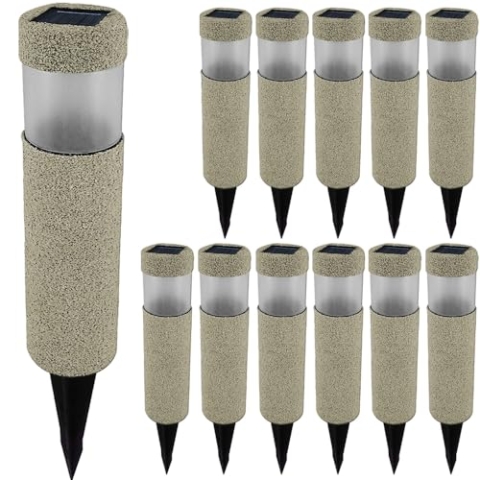 Deuba® Solarlampe für Außen 12er Set LED Wetterfest IP44 Dämmerungssensor Erdspieß Solar Boden Garten Außenlampe Gartenbeleuchtung Balkon Stein Deko