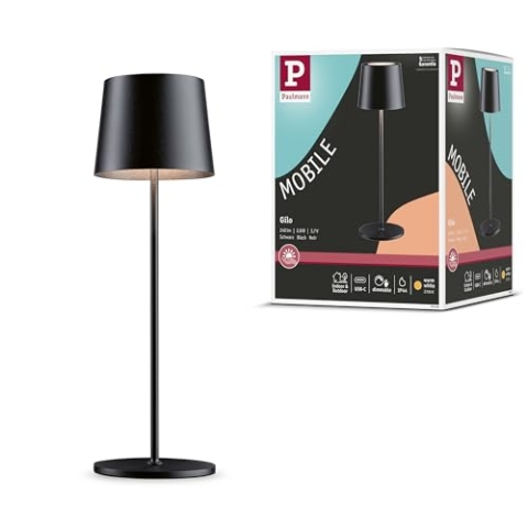 Paulmann 76996 LED Akkutischleuchte Gilo IP44 2700K Schwarz matt Mobile Tischleuchte dimmbar 2,8W USBC