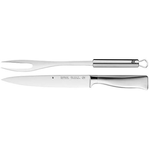WMF BBQ Grillset 2-teilig, Tranchierbesteck aus Fleischmesser und Fleischgabel Edelstahl, Grillbesteck für Steak, Fisch, Gemüse, Cromargan Edelstahl