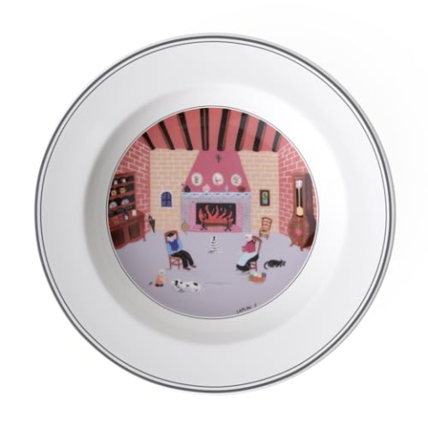 Villeroy und Boch Design Naif Suppenteller "Kamin", 21 cm, Premium Porzellan, Weiß/Bunt