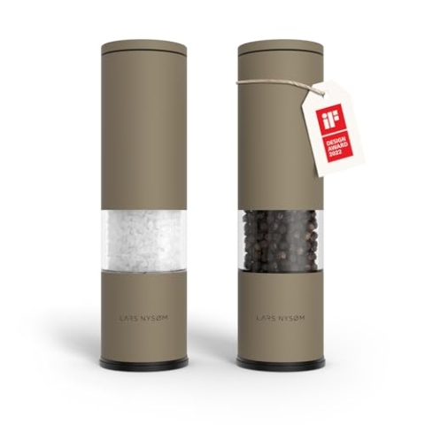 LARS NYSØM Salz und Pfeffer Mühle 2er Set Manuell mit einstellbarem Keramik-Mahlwerk von grob bis fein I Design Gewürzmühlenset (2 Stück) (Taupe Brown)