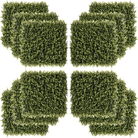 Outsunny 12 Stück künstliches Pflanzenwand Hecke 50x50 cm UV-Schutz Sichtschutz Schwimmer Gras Design Heckenpflanze für Garten Outdoor Dekor