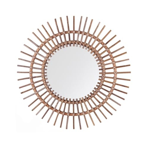 Beliani Origineller Wandspiegel aus Rattan in Sonnenform rund ø76 cm sandbeige Stenen