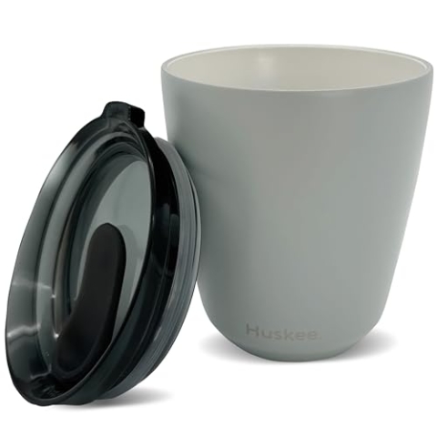 HUSKEE Edelstahl-Kaffeetasse, wiederverwendbar, stapelbar und isoliert, mit Deckel, kein Verschütten, Keramik-gefütterte Reisebecher für heiße Getränke, Geschenk für Kaffeeliebhaber und unterwegs,
