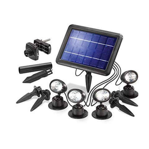 Esotec LED Solarspot Quattro Power, 4er Set, Solarstrahler, Bodenstrahler, Solarleuchte, Gartenzubehör, Akku, Klemmhalterung, Wandhalterung, Erdspieß, kaltweiß, IP44, wetterfest, außen, 102142