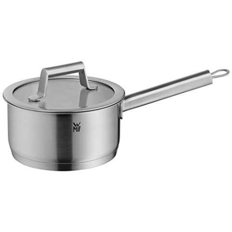 WMF Comfort Line Stielkasserolle 16cm mit Deckel, Kochtopf klein 1,4l, Milchtopf Induktion, Cromargan Edelstahl mattiert, Skalierung, stapelbar, unbeschichtet