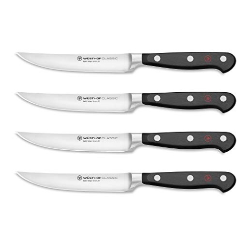WÜSTHOF Steakmesser-Satz 4-teilig, Classic (1120160401), 12 cm Klingenlänge, geschmiedet, rostfreier Edelstahl, sehr scharfe Fleischmesser