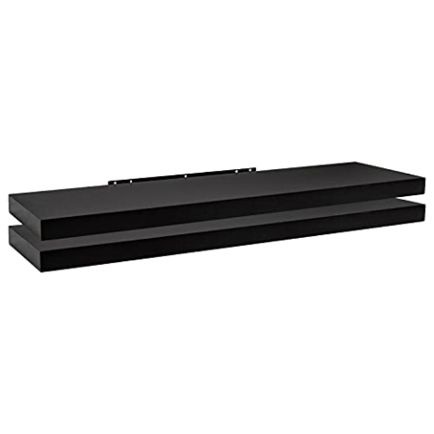 WOLTU Wandregal 2er Set Wandboard Bücherregal Regale für Deko Wandablagen aus MDF Holz,Hängeregal Schwarz,120x22.9x3.8cm,RG9315sz-2