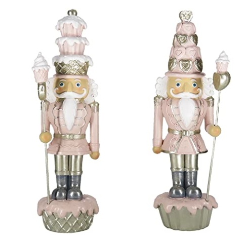 Clayre & Eef Figur 2-er Set Nussknacker 23 cm Rosa Weiß Polyresin Weihnachtsdekoration