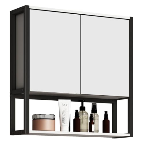 VCM Badschrank zeitlos | Maße ca. H. 60 x B. 60 x T. 17 cm | ausreichend Stauraum | Spiegelschrank - Edino 60 x 60 cm Weiß