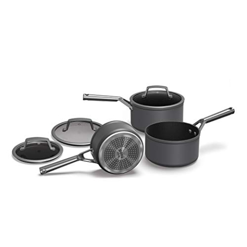Ninja Foodi ZEROSTICK 3-teiliges Kochtopfset mit Glasdeckeln, langlebige Antihaftbeschichtung, hart eloxiertes Aluminium, backofen- und spülmaschinenfest, Induktionskompatibel, Grau, C33000EU