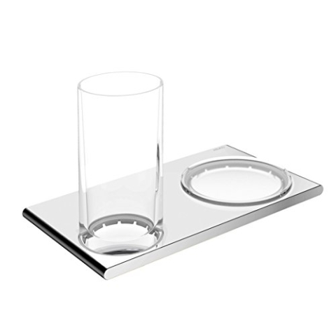 Keuco Doppel-Halter für Zahnputzbecher und mit integrierter Seifenablage, Chrom und Kristallglas, für Badezimmer, Edition 400