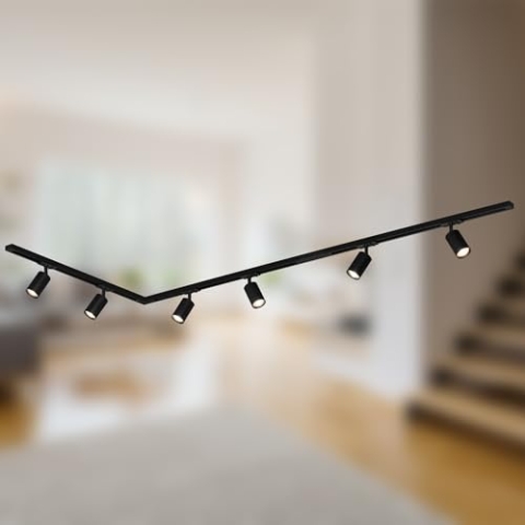 BRILONER - Schienensystem Rail Komplettset, 6x GU10 Spots schwenkbar, L-Form, Lichtschienensystem Decke, Strahler Schiene, Deckenlampe, Deckenleuchte, Spotlight, 3m, Schwarz