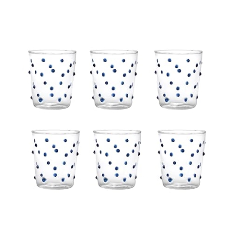 Zafferano Set 6 Party trasparentes Wasserglas mit blauen Tupfen