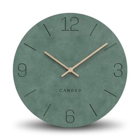 Cander Berlin MNU 2630 U Wanduhr lautlos ohne Tickgeräusche 30 cm analog Wohnzimmer modern Vintage grün Holz-Zeiger