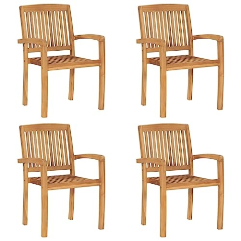 vidaXL 4X Teak Massiv Gartenstuhl Stapelbar Holzstuhl Gartensessel Stuhl Stapelstuhl Stühle Balkonstuhl Terrassenstuhl Essstuhl Gartenmöbel
