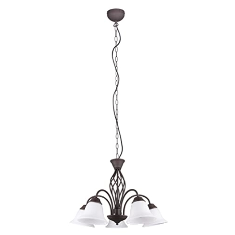 Trio Leuchten Pendelleuchte Rustica 101000524, Metall rostfarbig, Glas weiß matt, exklusiv 5x E14